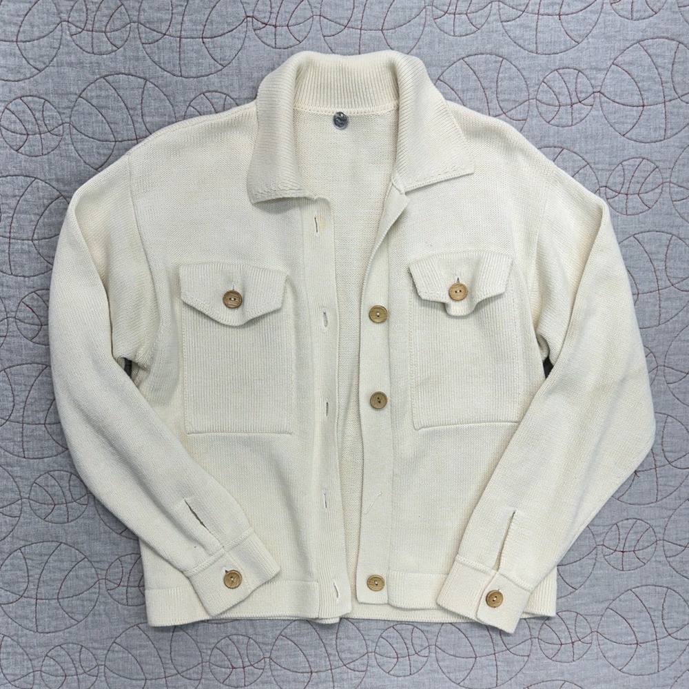Margaret O'Leary Cardigan Sweater Jacket Cream Organic Cotton / Women's Medium